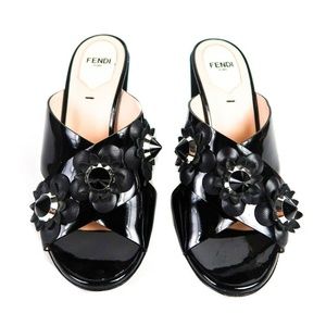 Fendi Flowerland Heels - Black Patent Leather